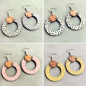 New Round Geometric Wood Morandi Circle Women Statement Wooden Earrings Jewelry