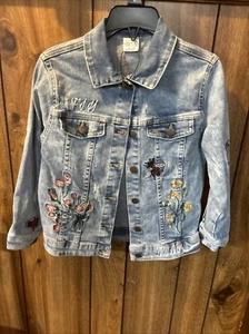 Zara Girls Demin Collection Blue Embroidered Stretch Denim Jacket Size 8 NWOT - Picture 1 of 10