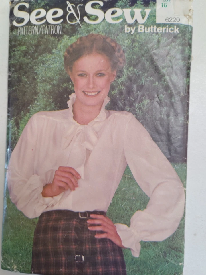 Blouse Ruffle Tie 16 See & Sew Butterick 6220 Sewing Pattern CUT Shirt Dressy - Image 1 of 4
