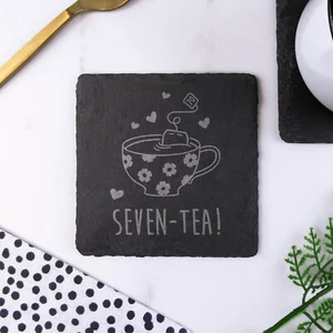 Engraved Square Slate Coaster SEVEN-TEA Design 70th Birthday Gift Mum, Grandma - Picture 1 of 25