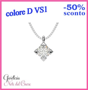 CIONDOLO PUNTO LUCE ORO BIANCO DIAMANTE NATURALE D VS1 0.60 CARATI CERTIFICATO - Imagen 1 de 5