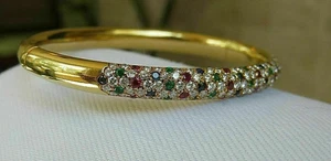 5Ct Round Cut Lab Created Ruby Diam 14K Yellow Gold Plated Women's Bangle 7.5" - Picture 1 of 4
