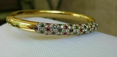 5Ct Round Cut Lab Created Ruby Diam 14K Yellow Gold Plated Women's Bangle 7.5" - Image 1 of 4