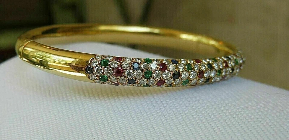 5Ct Round Cut Lab Created Ruby Diam 14K Yellow Gold Plated Women's Bangle 7.5" - Image 1 of 4