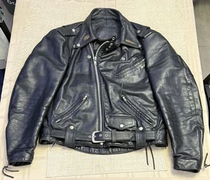 Vintage Harley Davidson Motorcycle Jacket Men’s L/XL Sz. 44 Black Leather - Picture 1 of 22