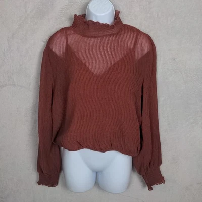 Blusa By Together Cuello Alto Mujer Grande Marrón Rojo Tono Transparente Forrada Romántica Nueva con Etiquetas Foto 1 de 4