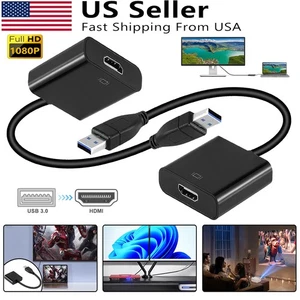 2x HD 1080P USB 3.0 to HDMI Video Cable Adapter PC Laptop HDTV LCD TV Converter - Picture 1 of 8