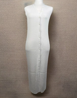 NUEVO CON ETIQUETAS 525 America Vestido Suéter Mujer Talla M Blanco Sin Mangas Tejido Botón Delantero Midi Foto 1 de 4