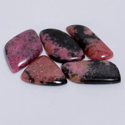 Authentic Rhodonite Mix Shape Cabochon Loose Gemstone 132.2 Ct. 25X19 34X14 mm - Image 1 of 2