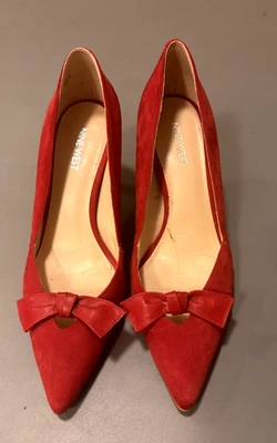 Винтажный ~ Nine West ~ красивый красный замши кожи 3» каблуки банты праздничный праздник 8,5 - Изображение 1 из 4