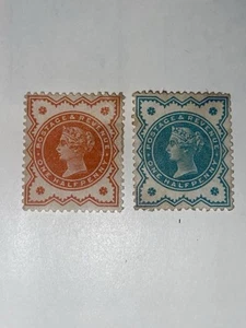 GB QV SG197 SG213 1887 Jubilee 1/2d Pair, Mounted Mint - Picture 1 of 2