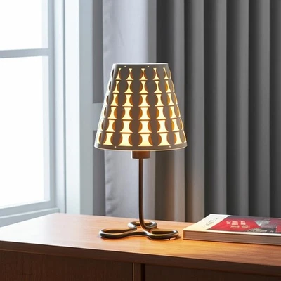 16" Black Bedside Table Lamp With Black And White Polka Dots Empire Shade - Image 1 of 4
