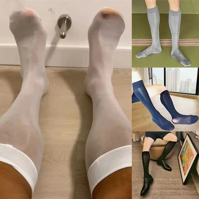 Medias transparentes para hombre finas brillo aceite sedoso calcetines de vestir para salir por la noche Foto 1 de 4