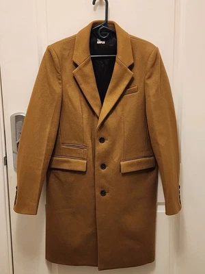 ABRIGO DE LANA CUELLO SOLAPA CUERO CAMEL Talla Xl Foto 1 de 4