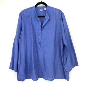 Chicos Popover Embroidered Silk Tunic Top Womens Size 3 US XL Blue - Picture 1 of 5