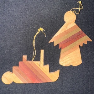Handgefertigter Holz Engel & Dampfschiff New Orleans Souvenir Christbaumschmuck - Bild 1 von 8