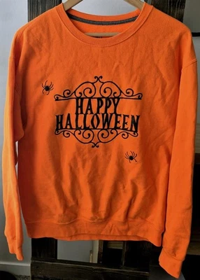 Счастливый Хэллоуин блестящий паук графический толстовка неоновый оранжевый средний осени - Изображение 1 из 4