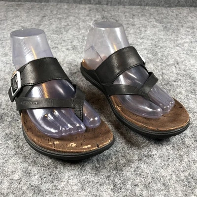 Sandalias Merrell para mujer talla 7 negras con hebilla de cuero plantilla de corcho zapatos cómodos Foto 1 de 4