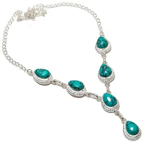Blue Turquoise Gemstone Handmade 925 Sterling Silver Jewelry Necklace Size 18" - Picture 1 of 1