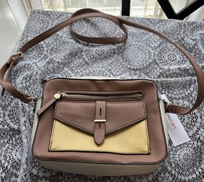 Liz Claiborne NWT Colorblock Crossbody Purse Faux Leather Summer Bag Yellow Tan - Image 1 of 4