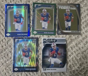 2024 Optic Donruss Keon Coleman Green Velocity, Blue Hyper, Purple Shock, 5 Card - Picture 1 of 7
