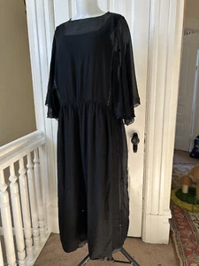 TRUE VINTAGE 1920's Black Chiffon Layered Dress Antique Drop Waist Rare M/L - Picture 1 of 6