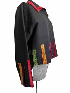 Silver Stream Women’s LARGE Vintage Cropped Blazer Jacket Black Velvet Accents - Picture 1 of 10