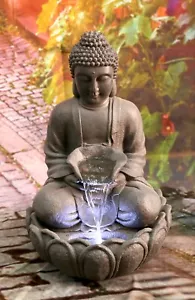 22" H Buddha Fountain W/LEDs In/Outdoor Fountain Zen Buddha Figure Home Decor - Picture 1 of 7