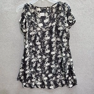 Hot Topic Mujeres Top Grande Camisa Negra Estampado Calavera Manga Corta LEER Foto 1 de 4