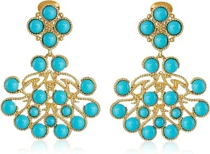 KENNETH JAY LANE, TORTOISE, AMBER, OR TURQUOISE CABOCHON DROP DANGLE EARRING - Picture 1 of 7