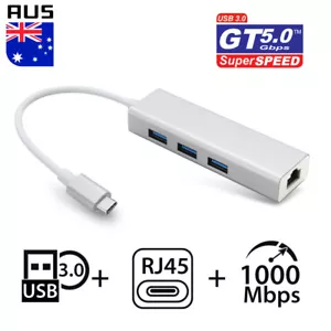 USB-C HUB USB 3.0 RJ45 Gigabit Ethernet Adapter Extension For Apple iPad MacBook - Picture 1 of 1