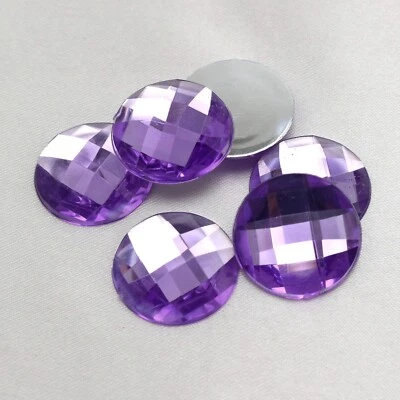 50pcs Purple Acrylic Flatback Crystal Rhinestone Round Gem Beads 18mm No Hole - Image 1 of 4