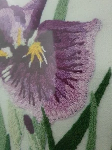 Needlepoint Embroidery Floral Purple Iris Framed Matted Picture Nature Gardens - Picture 1 of 14