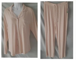Ink + Ivy Beige Pajama Set Long Sleeve Button Up Top Pants Large 42" BUST - Picture 1 of 7