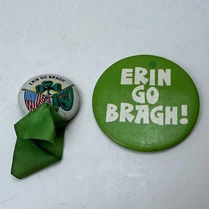 2 Vintage St Patricks Day Pin Pinback Button Ribbon ERIN GO BRAGH Irish - Picture 1 of 12