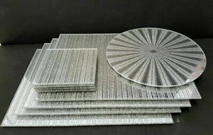 SILVER sparkle mirrored glass place mat plate matching coaster GLITTER RANGE - Picture 1 of 8