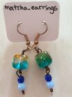 MATCHA TWO BLUE BEADS & ONE SQUARE BEAD EARRING (LP02)