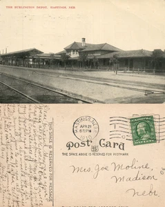 HASTINGS NE BURLINGTON RAILWAY STATION 1915 ANTIKE POSTKARTE EISENBAHNDEPOT - Bild 1 von 1