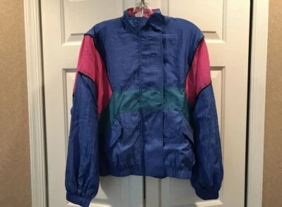 Chaqueta cortavientos pista de correr nailon bloque de color azul marino francés vintage años 80 90 Foto 1 de 4