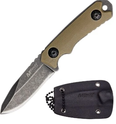 Faca de pescoço MTech 2" aço inoxidável lâmina modificada Full Tang bronzeada cabo G-10 - Imagem 1 de 3