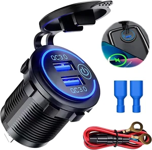 Presa USB 12V Auto, Doppio USB Impermeabile, LED Indicazione, QC3.0, per 12V~24V - Foto 1 di 12