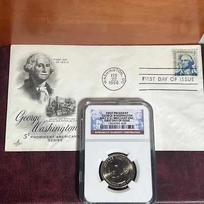 Father of Our Country; George Washington 2007P NGC BU 1ST Day + 1966 FDC X334 - Image 1 of 4