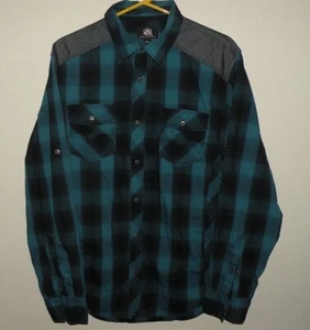 Rock & Republic Herren Large Western LS Knopfshirt blau kariert grau Joch - Bild 1 von 2