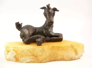 Reclining Horse Foul Bronze Sculpture on Marble Signed - Picture 1 of 11