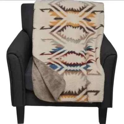 NWT Pendleton WHITE SANDS AZTEC Taupe SHERPA/FLEECE Throw Blanket 50" x 70" SOFT - Image 1 of 4