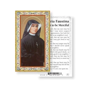 Saint St. Faustina -A Prayer to to be Merciful - Gold Trim -Paperstock Holy Card - Picture 1 of 4