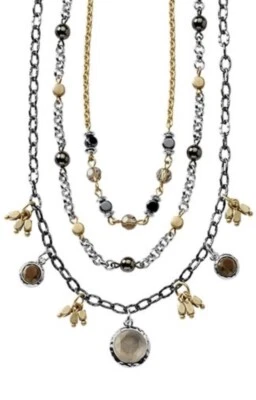 3 collares desmontables Lia Sophia Cool Kidz dorados, plateados y hematitas con dijes Foto 1 de 4