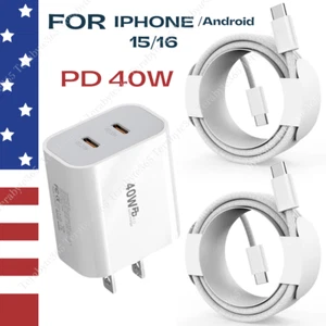 40W USB-C Type C Fast Charger Block Nylon Cable For iPhone 15 16 Pro Max Android - Picture 1 of 19