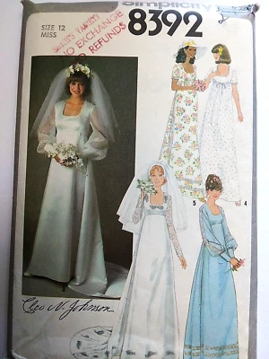 Vestido Boda Novia Cintura Alta 12 Simplicidad 8392 Patrón Costura De Colección Pradera Foto 1 de 4