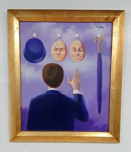 AMAZING RENE MAGRITTE OIL ON CANVAS DATED CIRCA 1956 WITH FRAME IN GOLDEN LEAF - Picture 1 of 7